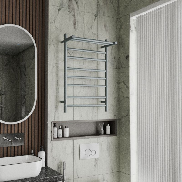 Полотенцесушитель электрический с полкой Маргроид BAU В10 50х80 Gun Grey П7 темно-серый металлик с таймером с таймером слева