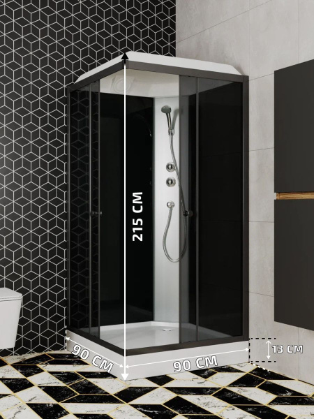 Душевая кабина BAU Stil квадратныая с поддоном 90x90х215, тонированные передние закаленные стекла, черные задние стенки, черный матовый профиль