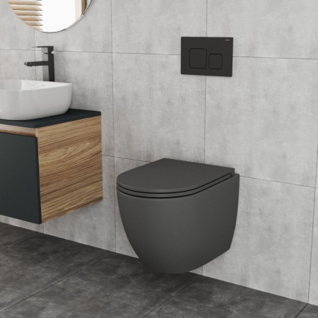 Унитаз подвесной безободковый торнадо обратного потока Bau Dream 52х36 Hurricane-2, сиденье дюропласт микролифт, темно-серый матовый