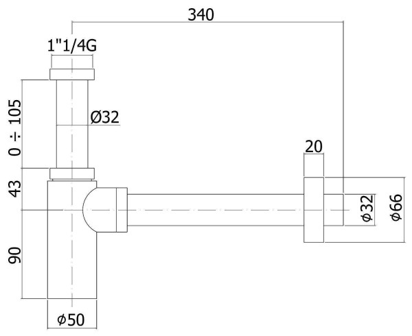 Сифон для раковины BAU Dream дизайнерский металлический, круглый, без сливного клапана, черный матовый