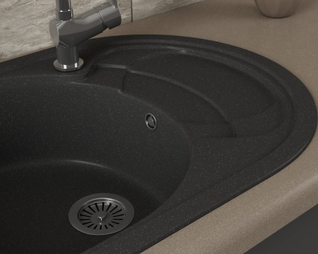 Мойка для кухни оборачиваемая овальная BAU Nimb Black stone 78х50, выпуск с сифоном в комплекте, черный камень
