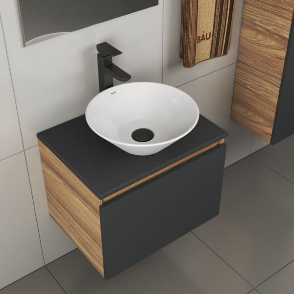 Комплект для ванной, 4 предмета (тумба Bau 60, графит + раковина BAU Dream D43 + смеситель Hotel Black, выпуск клик-клак, черный)