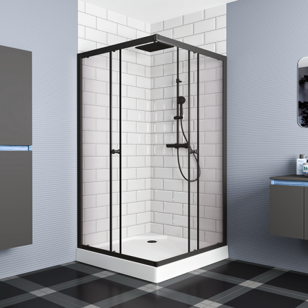 Душевой уголок BAU Stil Hit Black с поддоном 100x100х195, прозрачное закаленное стекло, черный профиль