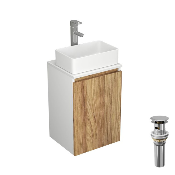 Комплект для ванной, 4 предмета (Тумба Bau Dream Blackwood 40, раковина BAU Mini 38х24, смеситель для раковины Diadonna Dream, латунь, выпуск клик клак, хром)