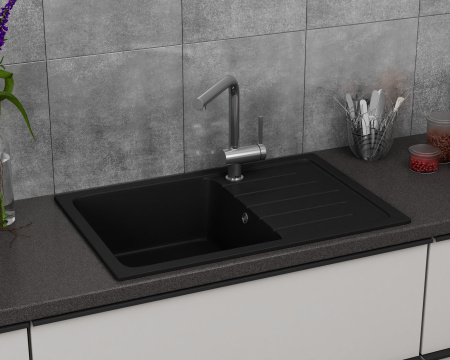Мойка для кухни оборачиваемая с крылом BAU Stil Black coal 75х50, выпуск с сифоном в комплекте, черный уголь