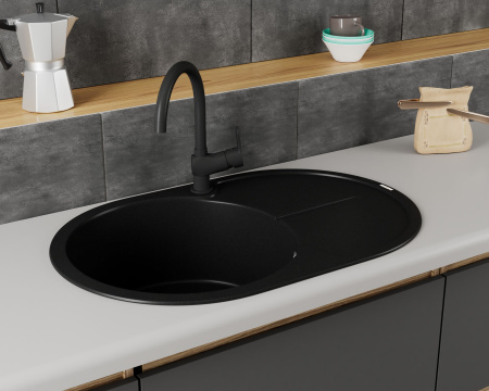 Мойка для кухни врезная кварцевая в комплекте с сифоном BAU Dream Anthracite 78х51, антрацит