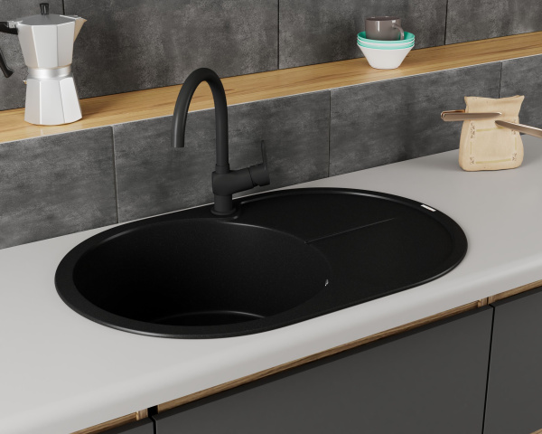 Мойка для кухни врезная кварцевая в комплекте с сифоном BAU Dream Anthracite 78х51, антрацит