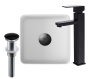 Раковина накладная со смесителем и выпуском (Умывальник BAU Mini квадратный 24х24 белый + смеситель для раковины высокий Hotel Black, черный, выпуск клик клак, черный)