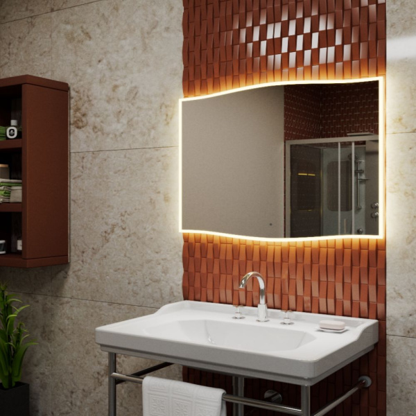 Зеркало Bau Plaza Limited Edition 1050х745, сенсор на взмах, c LED подсветкой, защитный корпус с высокой светопроницаемостью, теплый свет