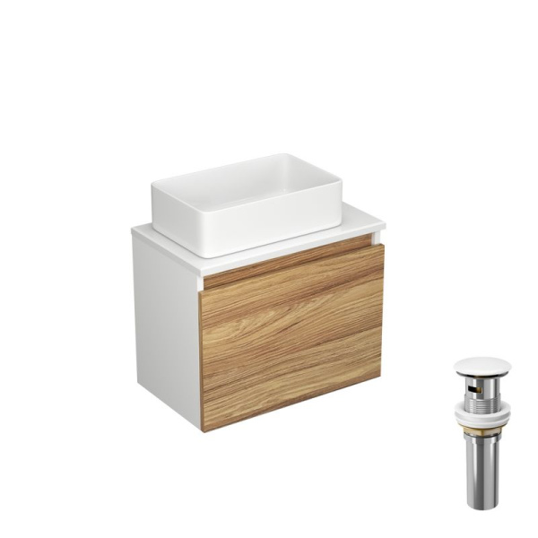Тумба с раковиной и выпуском (Тумба Bau Dream Blackwood 50, умывальник BAU Mini 38х24, выпуск клик клак, белый)