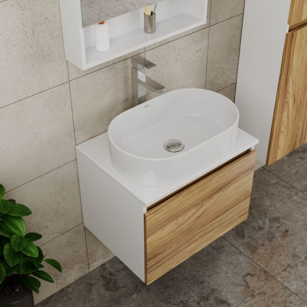 Комплект для ванной, 4 предмета (тумба Bau Dream 60 + раковина овальная BAU 56х36, белая + смеситель Hotel Still, выпуск клик-клак, хром)