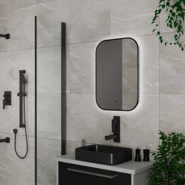 Зеркало Bau Black Rand 50х70, с LED фоновой подсветкой, бесконтактным сенсором, черной окантовкой