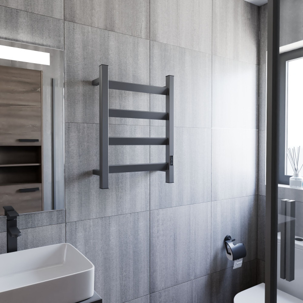 Полотенцесушитель электрический профильный BAU Hotel Veer Gun Grey 40х60, 4 планки , универсальный, темно-серый металлик