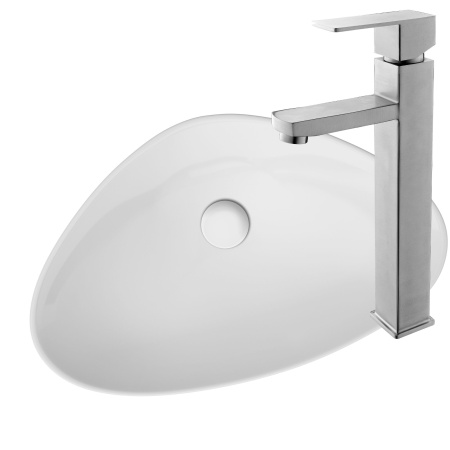Раковина накладная со смесителем (BAU Triangle 59х39, белая + смеситель для раковины высокий Hotel Still, нержавеющая сталь)