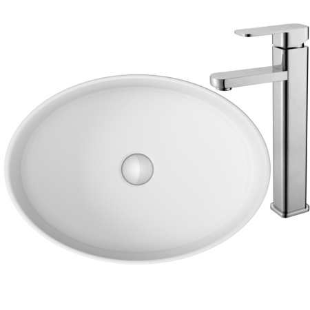 Раковина накладная со смесителем (BAU Nimb овальная 50х36, белая + смеситель для раковины высокий Hotel Still, нержавеющая сталь)