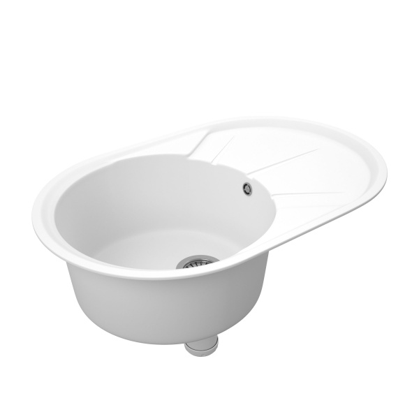 Мойка для кухни оборачиваемая овальная BAU Nimb White snow 75х48, выпуск с сифоном в комплекте, белый снег