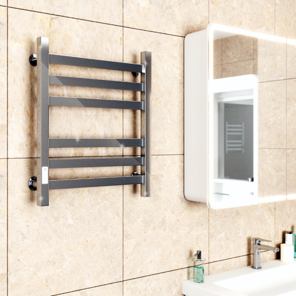 Полотенцесушитель электрический профильный Маргроид BAU В81/10 50х60, 2 вставки 3х3 размер 30*10 с таймером слева