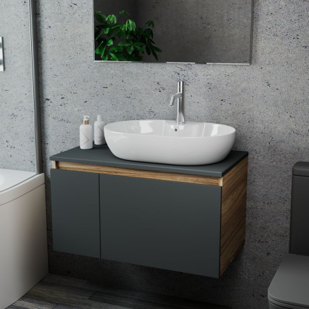 Комплект для ванной, 3 предмета (Тумба подвесная Bau Blackwood 80 графит + Раковина BAU 60х42, с отв. под см-ль, Смеситель Dream, нерж. сталь)