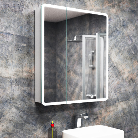 Зеркало-шкаф Bau Stil 70х80, LED подсветка, сенсор, плавное закрывание, оборачиваемый
