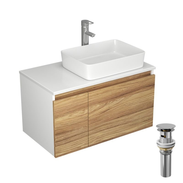 Комплект для ванной, 4 предмета (Тумба Bau Dream Blackwood 80, раковина BAU Hotel 48х37, смеситель для раковины Diadonna Dream, латунь, выпуск клик клак, хром)