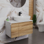Комплект для ванной, 3 предмета (Тумба подвесная Bau Blackwood 80 + Раковина BAU 60х42, с отв. под см-ль, Смеситель Cerama Black, черный)