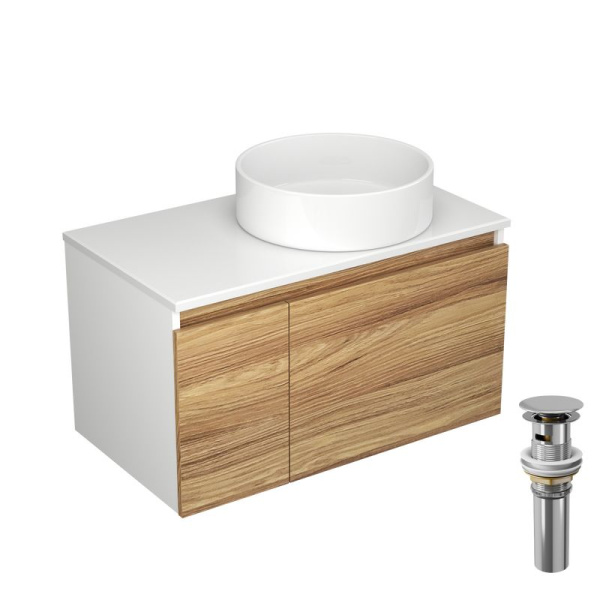 Тумба с раковиной и выпуском (Тумба Bau Dream Blackwood 80, умывальник BAU Dream круглый D41, выпуск клик клак, хром)