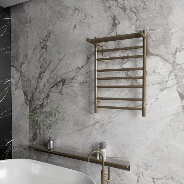 Полотенцесушитель электрический с полкой BAU Stil Shelf 50х80, 7 планок, универсальный, антикварная бронза