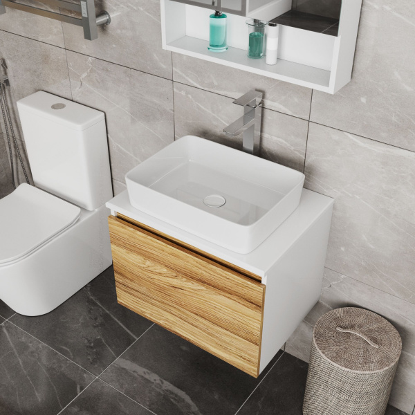 Комплект для ванной, 4 предмета (Тумба Bau Dream Blackwood 60, раковина BAU Hotel 48х37, смеситель для раковины высокий Hotel Still, нержавеющая сталь, выпуск клик клак, белый)