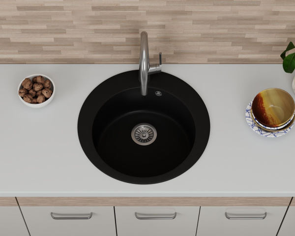 Мойка для кухни BAU Dream Black coal D 50, выпуск с сифоном в комплекте, черный уголь