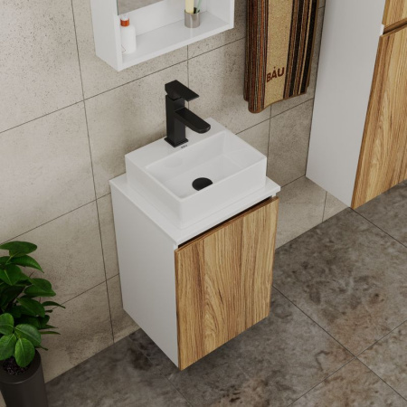 Комплект для ванной, 4 предмета (Тумба под раковину Bau Blackwood 40 + раковина BAU 33х28 + смеситель Hotel Black, черный, выпуск)