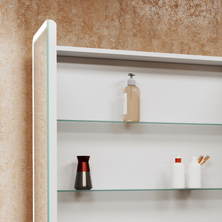 Зеркало-шкаф Bau Stil 80х80, LED подсветка, сенсор, плавное закрывание, оборачиваемый