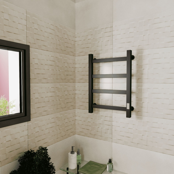 Полотенцесушитель электрический профильный Маргроид BAU В81/10 40х60, 4 вставки равномерно, черный матовый RAL 9005 с таймером справа M0055