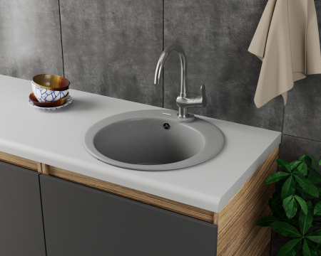 Мойка для кухни врезная кварцевая в комплекте с сифоном BAU Dream Gray silk 51, серый шёлк