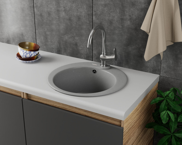 Мойка для кухни врезная кварцевая в комплекте с сифоном BAU Dream Gray silk 51, серый шёлк