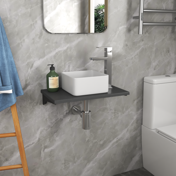 Столешница кварц под накладную раковину BAU Hotel 50 с кронштейнами, серый металлик - MRY0010