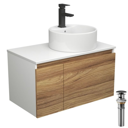 Комплект для ванной, 4 предмета (тумба Bau Dream 80 + раковина BAU D40, с отв. под смеситель + смеситель Hotel Black, выпуск клик-клак, черный)