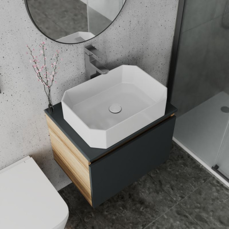 Комплект для ванной, 4 предмета (Тумба подвесная Bau Blackwood 60 графит + Раковина BAU Hotel 51х37 + Смеситель Hotel Still, выпуск белый)