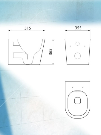 Унитаз подвесной безободковый торнадо обратного потока Bau Nimb Hurricane-2, быстросъемное тонкое сиденье дюропласт микролифт