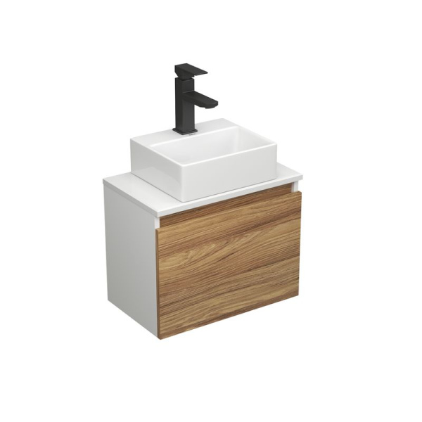 Комплект для ванной, 3 предмета (Тумба подвесная под раковину Bau Blackwood 50 + раковина BAU 33х28, смеситель Hotel Black, черный)