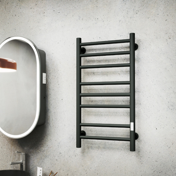 Полотенцесушитель электрический Маргроид BAU В10 40х80, П8 (3+3+2) с таймером справа, черный матовый RAL 9005