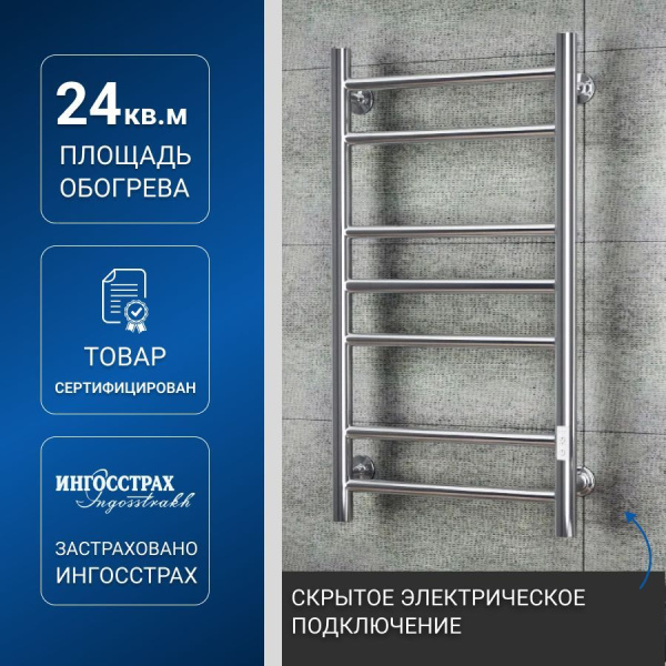 Полотенцесушитель электрический Маргроид BAU В10 40х80, П8 (3+3+2) с таймером справа, скрытый монтаж