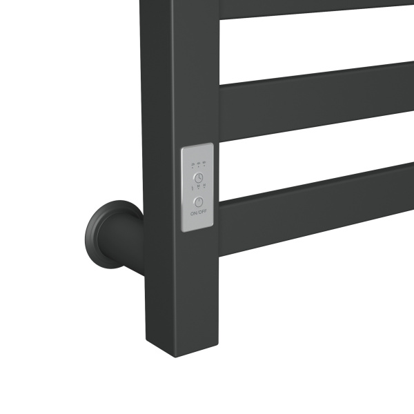 Полотенцесушитель электрический профильный Маргроид BAU В81/10 50х100, 3 вставки 3-4-3 размер 30*10, черный матовый RAL 9005 с таймером слева