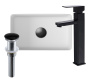 Раковина накладная со смесителем и выпуском (прямоугольная BAU Hotel mini 37х23, белая + смеситель Hotel Black, черный, выпуск клик-клак черный)