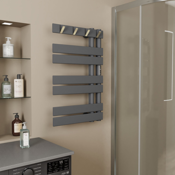 Полотенцесушитель дизайнерский электрический BAU Wind Hook Gun Grey 80х50, подключение нижнее, темно-серый металлик