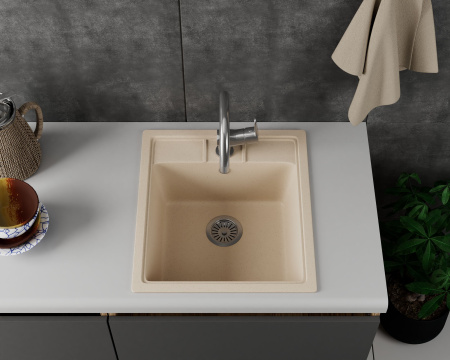 Мойка для кухни BAU Stil Sand 45х50, выпуск с сифоном в комплекте, бежевый песок