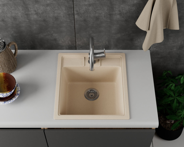 Мойка для кухни BAU Stil Sand 45х50, выпуск с сифоном в комплекте, бежевый песок