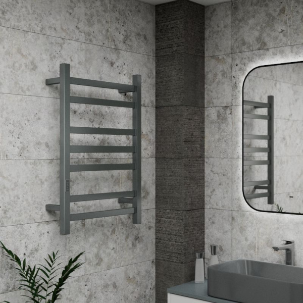 Полотенцесушитель электрический профильный Маргроид BAU В81/10 Gun Grey 50х80, темно-серый металлик с таймером слева