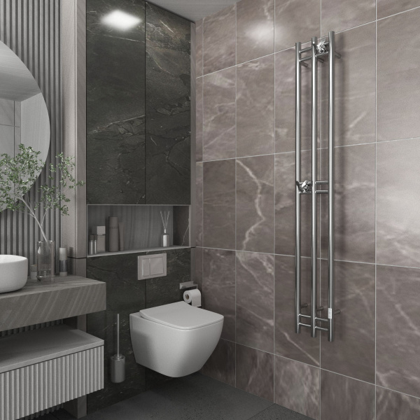 Полотенцесушитель дизайнерский электрический, BAU Stella 25х160, 3 коллектора, 2 крючка, нерж. сталь полированная