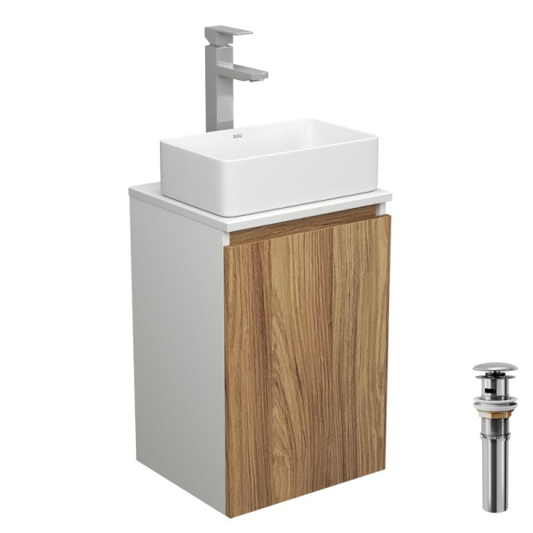 Комплект для ванной, 4 предмета (тумба Bau Dream 40 + раковина BAU 37х23, белая + смеситель Hotel Still, выпуск клик-клак, хром)