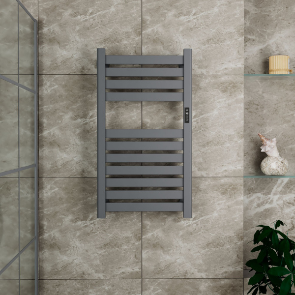Полотенцесушитель дизайнерский электрический BAU Elite Elegant Gun Grey 80х45, подключение справа, темно-серый металлик